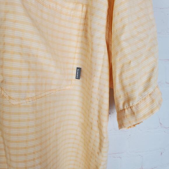 Simms Men Short Sleeve Button Up Shirt XL Orange White Fishing Guide Series FLAW - Picture 12 of 13